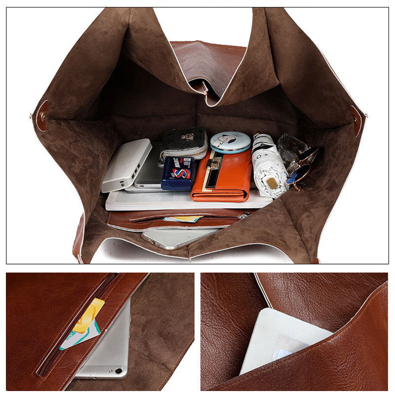 Women's Oversized Vintage Leather Shoulder Bag – Everyday Carry Handbag