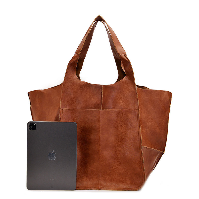 Women's Oversized Vintage Leather Shoulder Bag – Everyday Carry Handbag