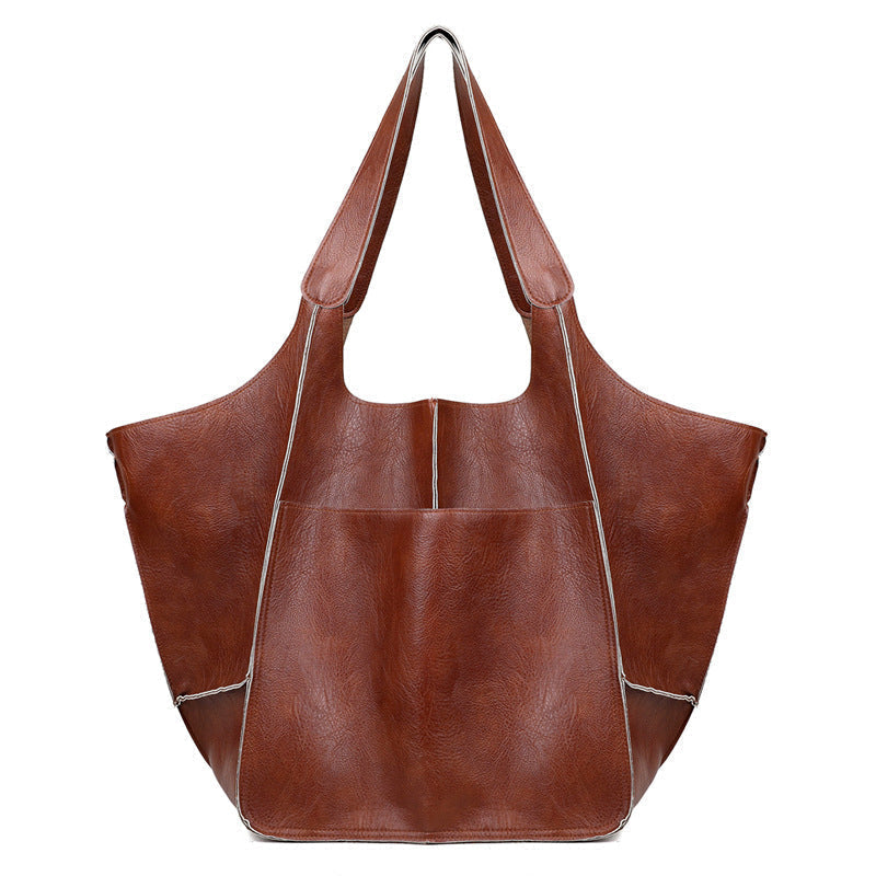 Women's Oversized Vintage Leather Shoulder Bag – Everyday Carry Handbag