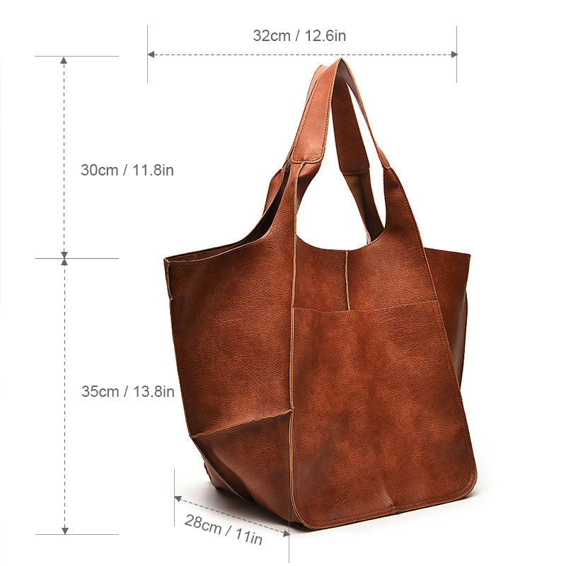 Women's Oversized Vintage Leather Shoulder Bag – Everyday Carry Handbag