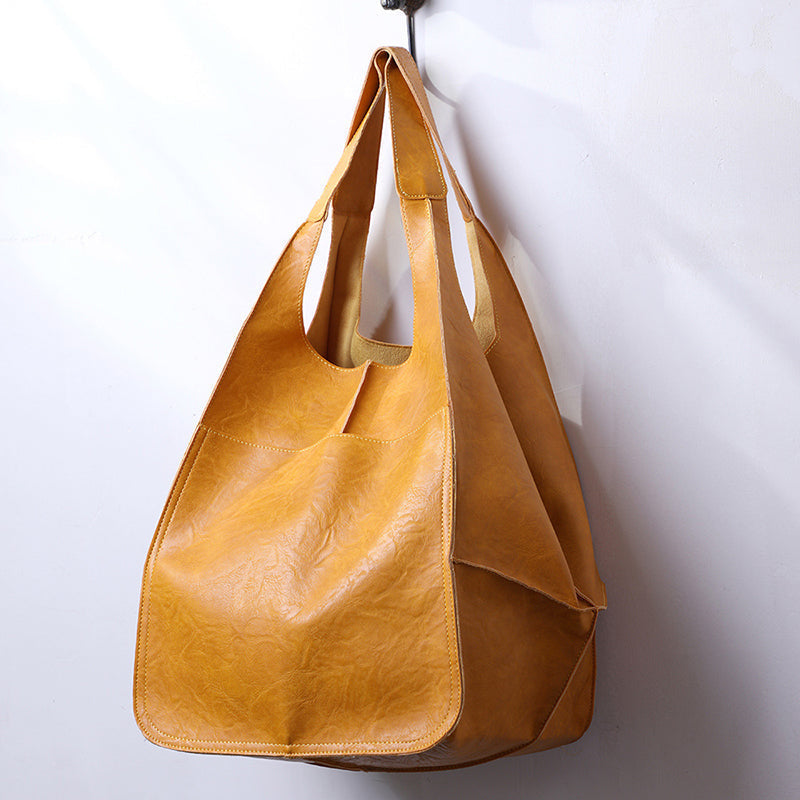 Women's Oversized Vintage Leather Shoulder Bag – Everyday Carry Handbag