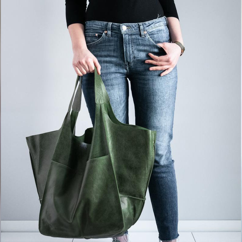 Women's Oversized Vintage Leather Shoulder Bag – Everyday Carry Handbag