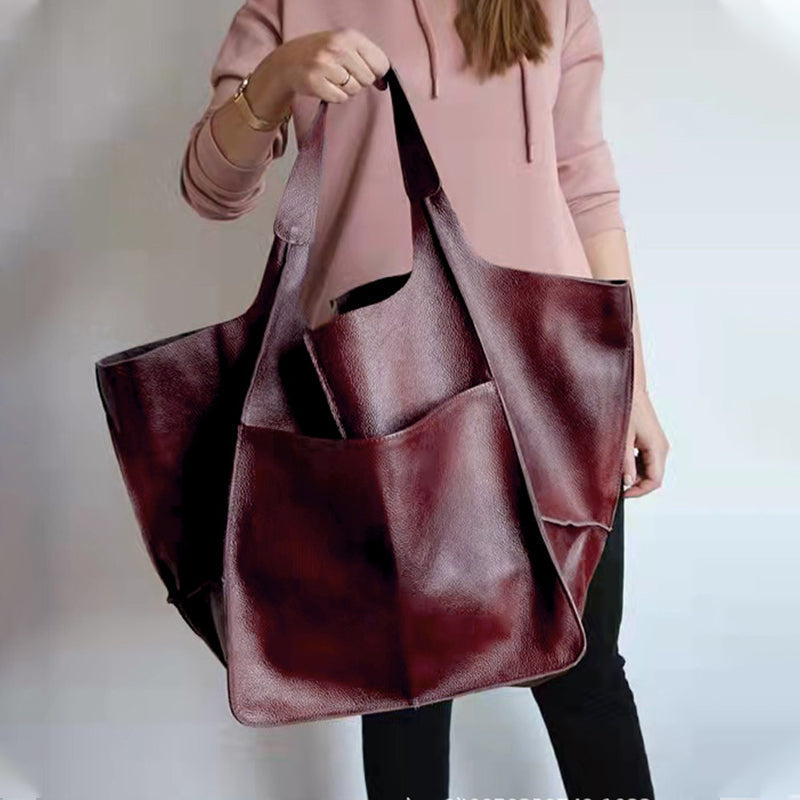 Women's Oversized Vintage Leather Shoulder Bag – Everyday Carry Handbag