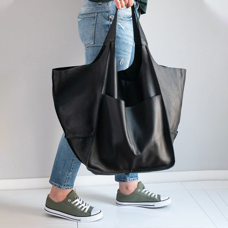 Women's Oversized Vintage Leather Shoulder Bag – Everyday Carry Handbag