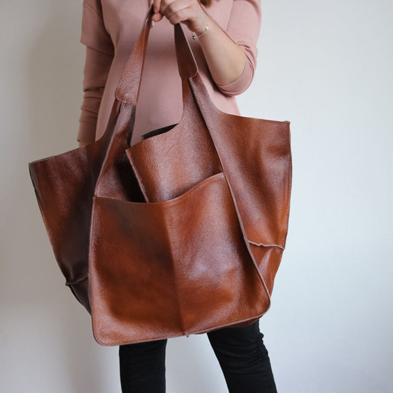 Women's Oversized Vintage Leather Shoulder Bag – Everyday Carry Handbag