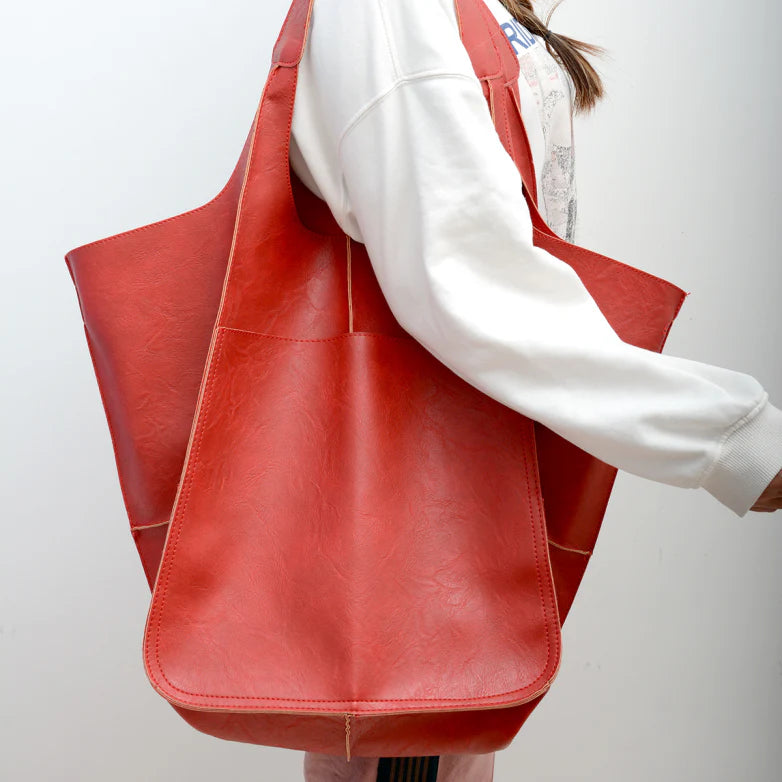 Women's Oversized Vintage Leather Shoulder Bag – Everyday Carry Handbag