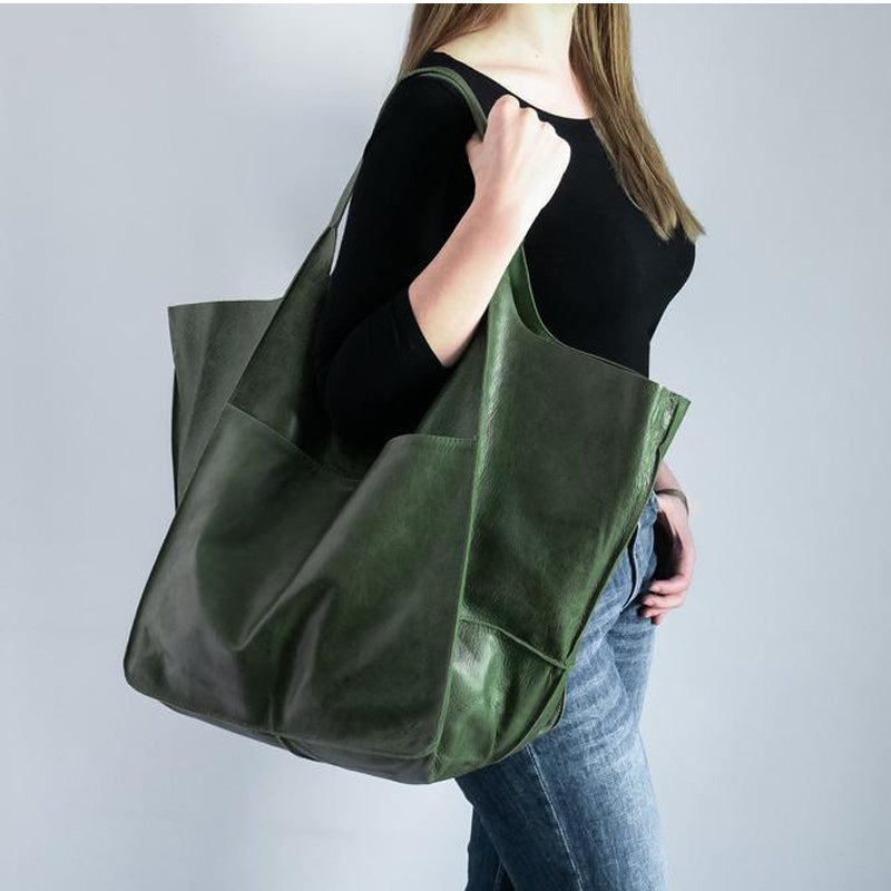 Women's Oversized Vintage Leather Shoulder Bag – Everyday Carry Handbag