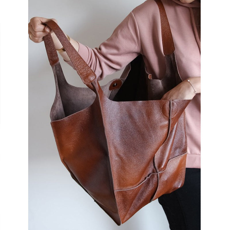 Women's Oversized Vintage Leather Shoulder Bag – Everyday Carry Handbag