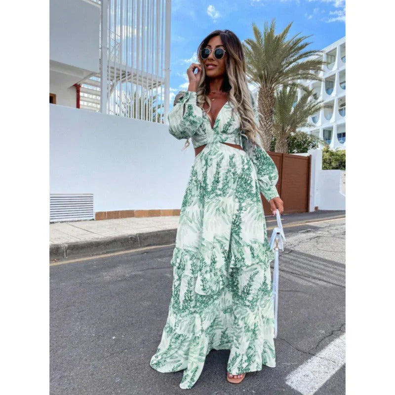 Women's Side Cut Maxi Dress - Long Sleeve Statement Occasion Dress