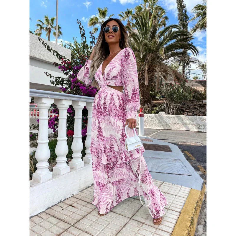 Women's Side Cut Maxi Dress - Long Sleeve Statement Occasion Dress