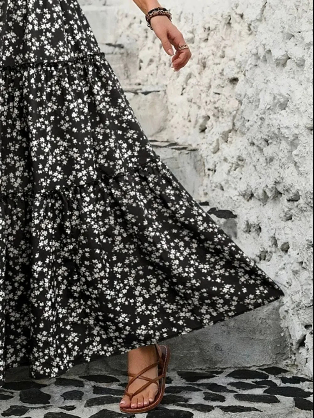 Women's Floral Tiered Maxi Skirt – Boho Lightweight Summer Skirt Flowy Gathered Waist