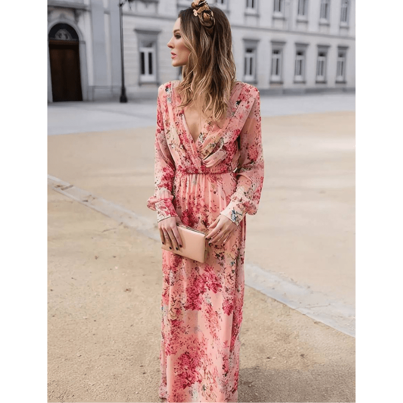 Women's Boho Floral Maxi Dress – Romantic Flowy Summer Dress