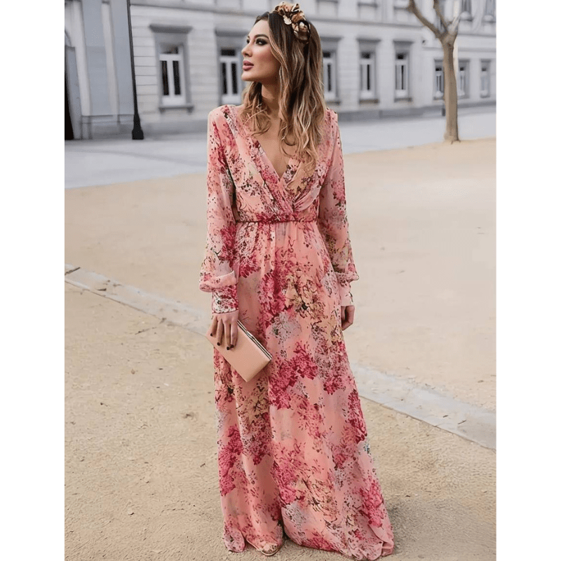 Women's Boho Floral Maxi Dress – Romantic Flowy Summer Dress