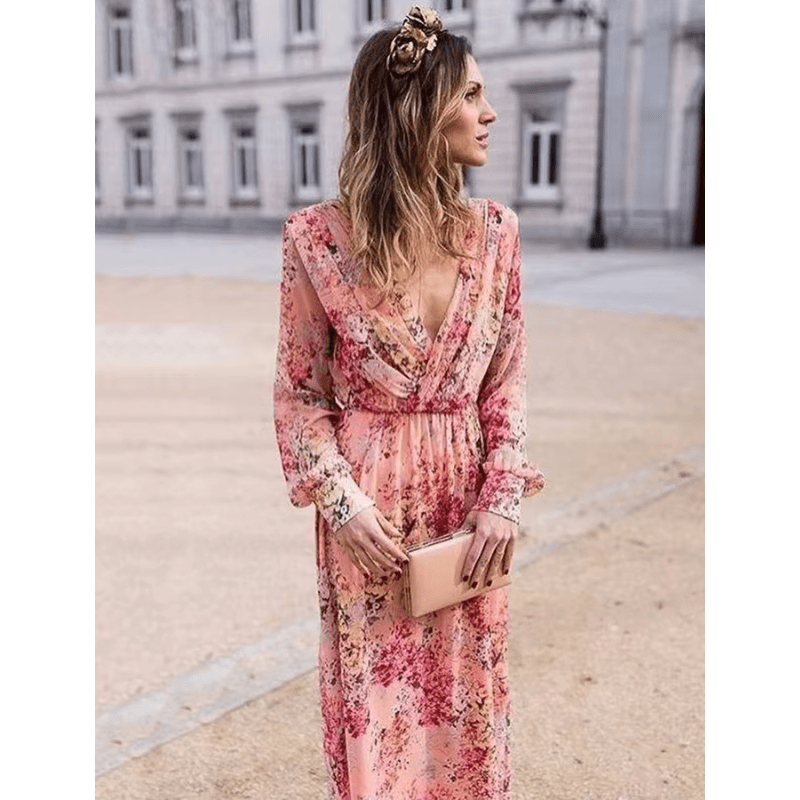 Women's Boho Floral Maxi Dress – Romantic Flowy Summer Dress