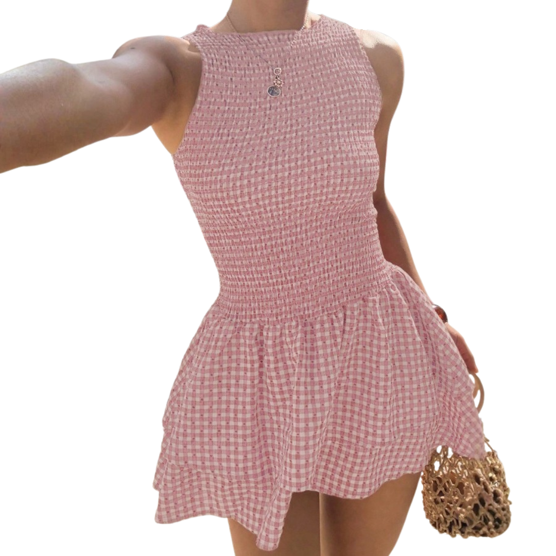 Women's Off-Shoulder Plaid Puff Dress – Chic Feminine Occasion Style