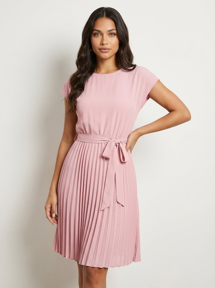 Women's Pleated Midi Dress – Belted Smart Casual Dress