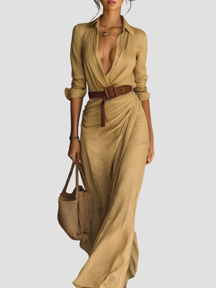 Women's Long Shirt Dress – Relaxed Button-Front Maxi Dress