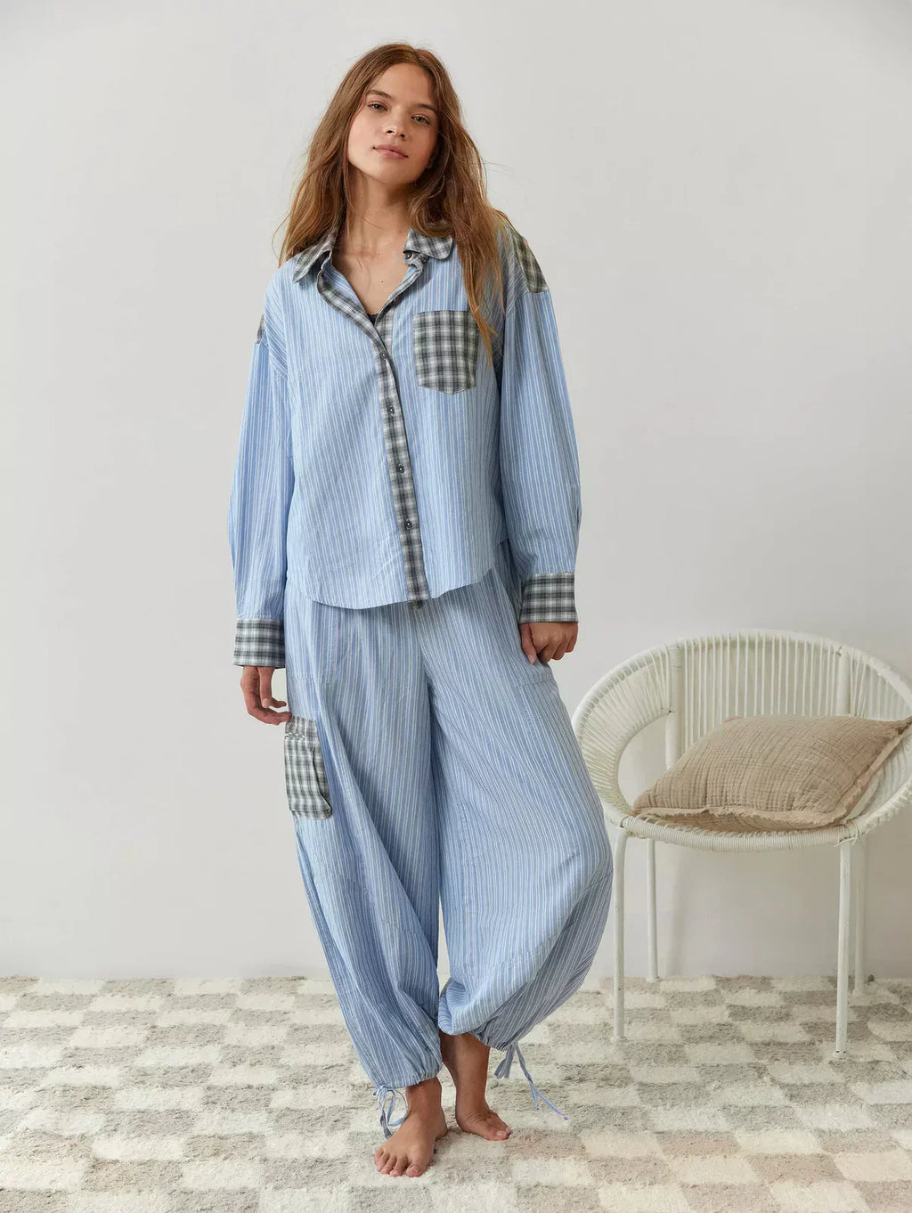 Premium geruite pyjamaset voor dames – Zachte en comfortabele tweedelige nachtkleding