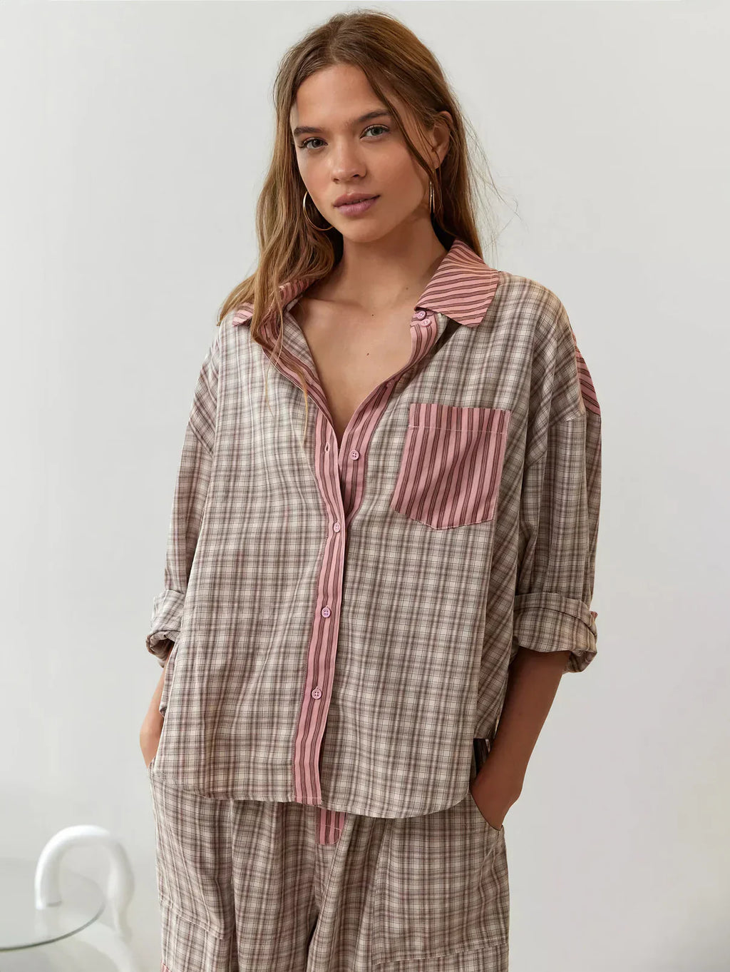 Premium geruite pyjamaset voor dames – Zachte en comfortabele tweedelige nachtkleding