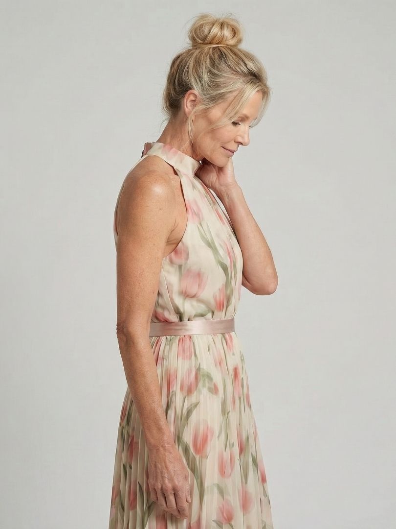 Women's Halter Neck Floral Midi Dress - Light Elegant Summer Style