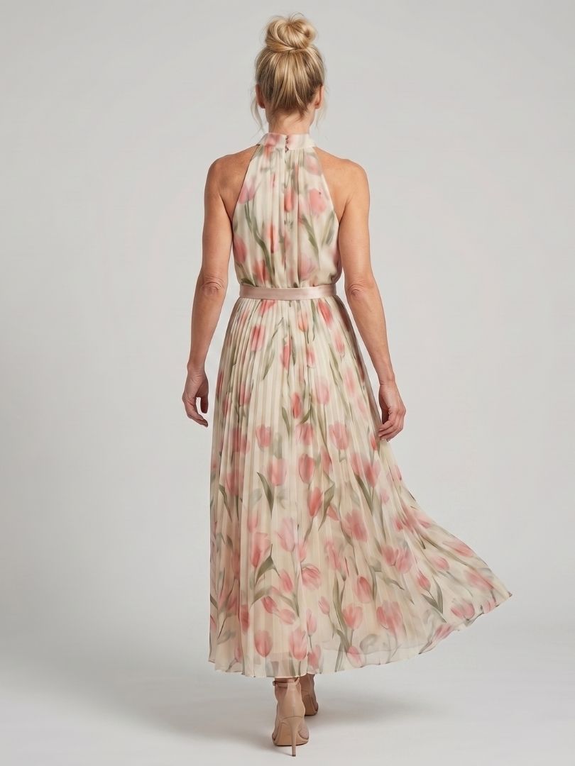 Women's Halter Neck Floral Midi Dress - Light Elegant Summer Style