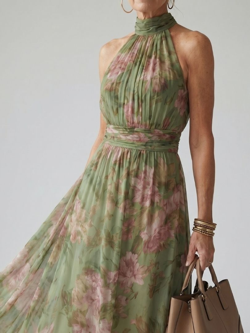 Women's Gathered Halter Midi Dress - Polished Summer Style