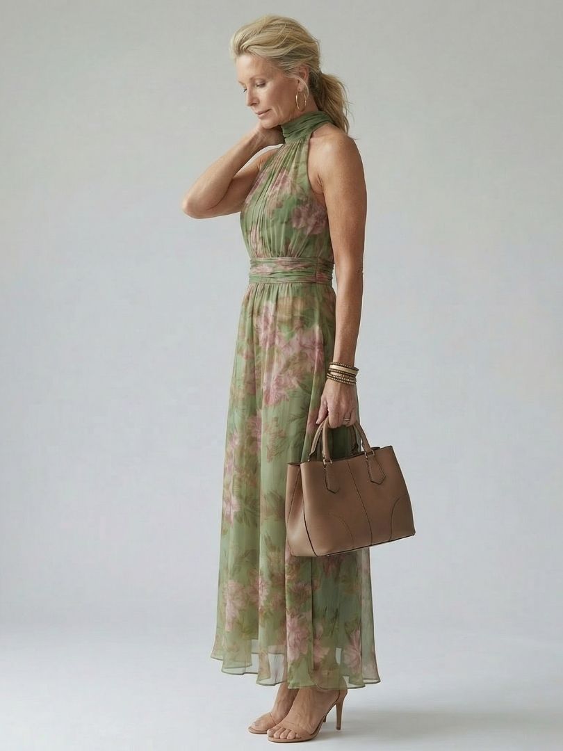 Women's Gathered Halter Midi Dress - Polished Summer Style