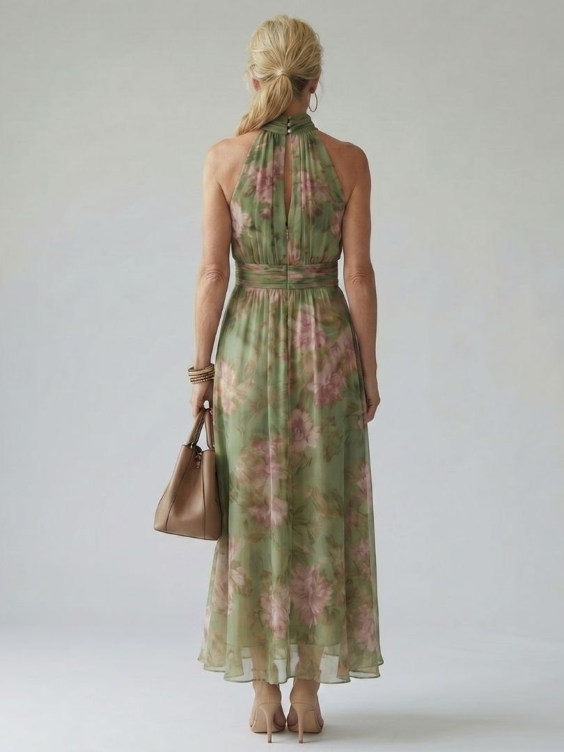 Women's Gathered Halter Midi Dress - Polished Summer Style