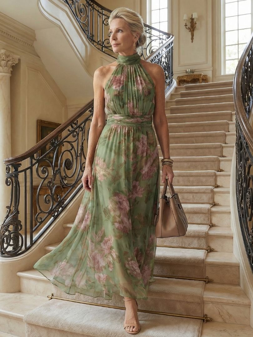 Women's Gathered Halter Midi Dress - Polished Summer Style