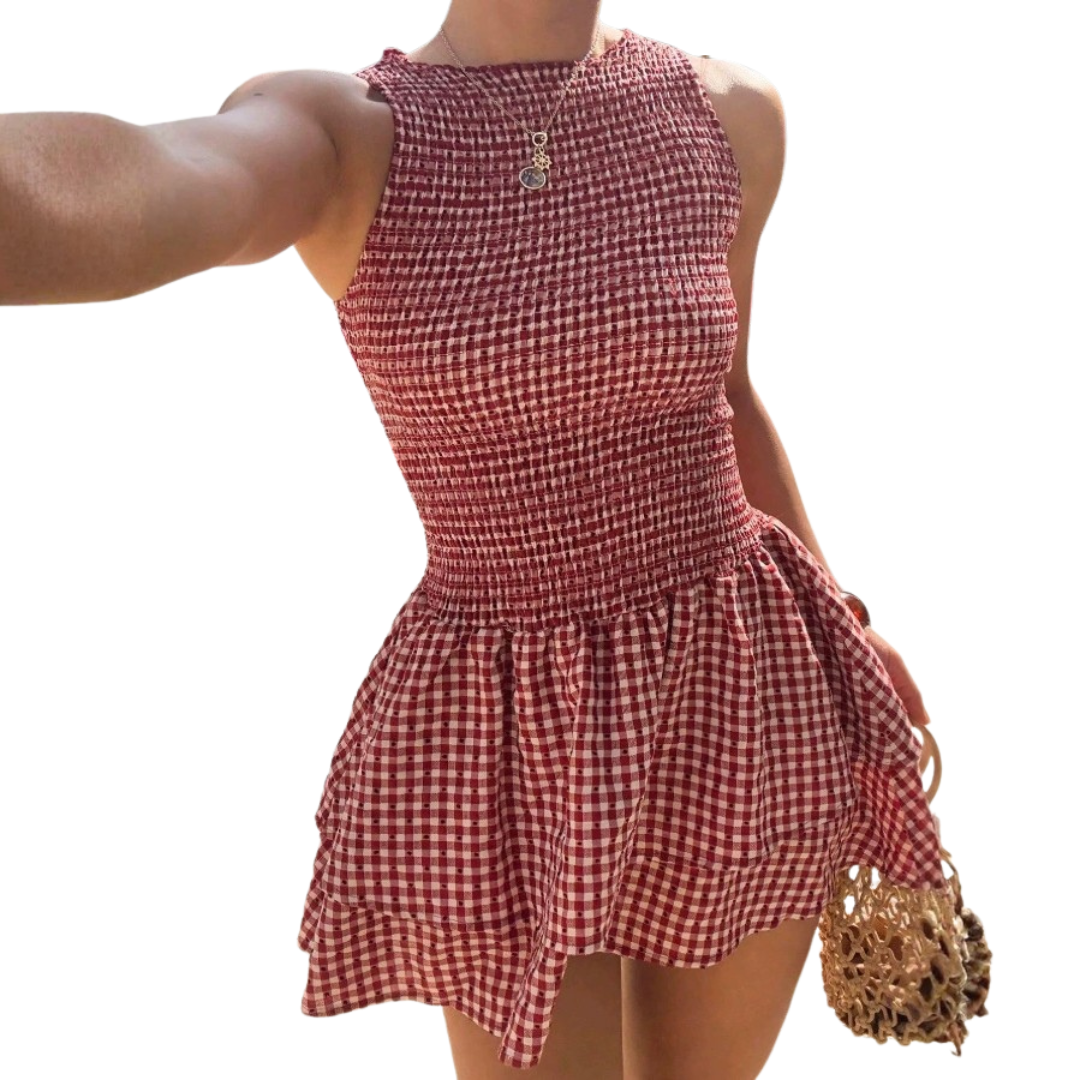 Women's Off-Shoulder Plaid Puff Dress – Chic Feminine Occasion Style