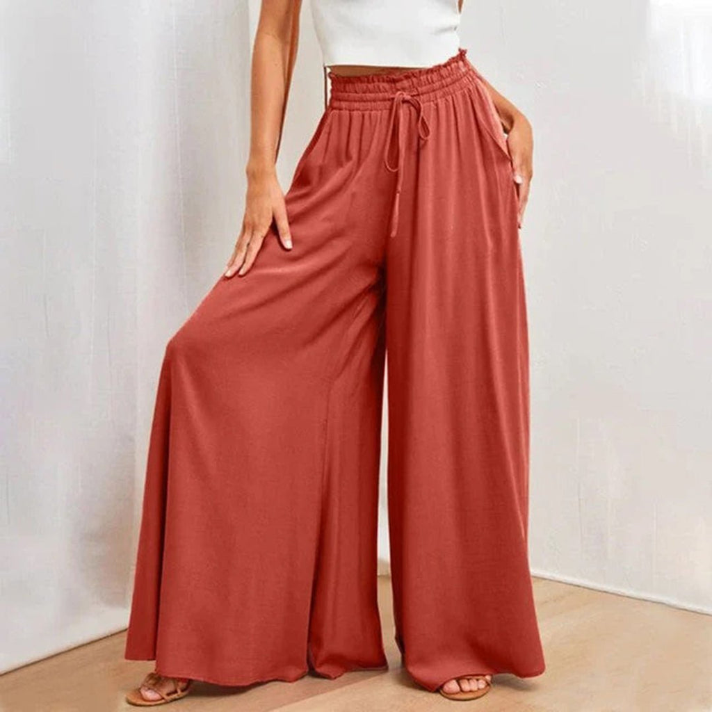 Women's Wide Leg Trousers – Flowy Elastic Waist Pocket Pants