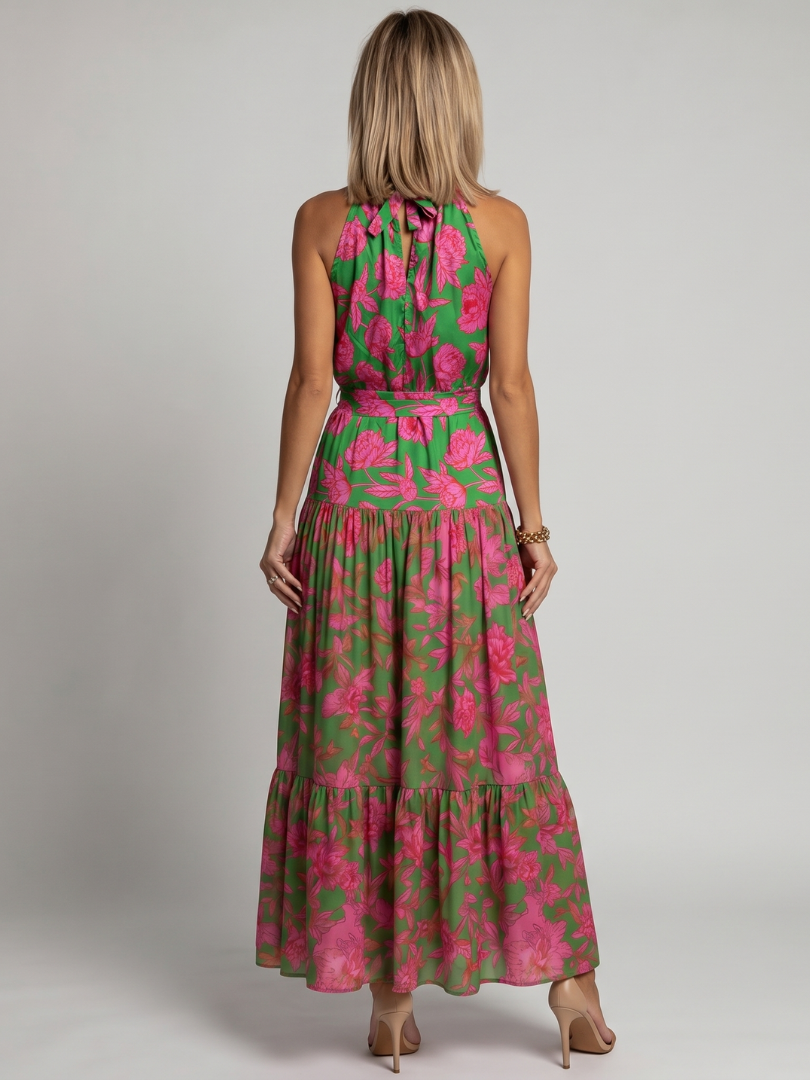 Women's Draped Halter Midi Dress - Soft Occasion Day to Night Style