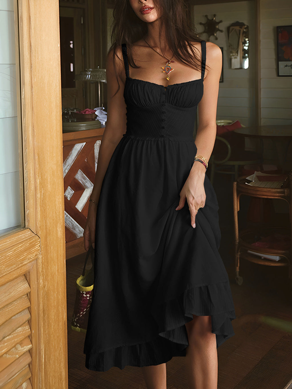 Women's Cotton Midi Summer Dress – Lightweight Sleeveless Ruffle Hem Cami Dress