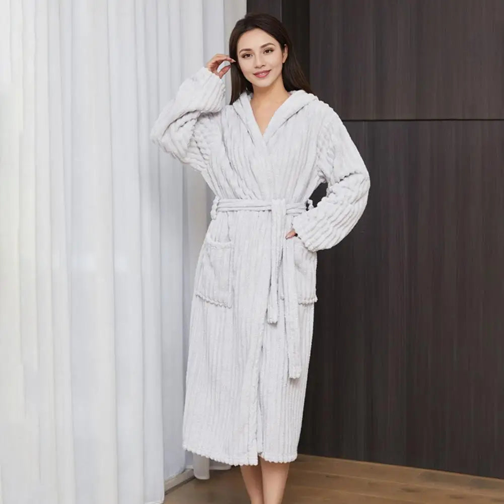 Women’s Sherpa Fleece Robe – Cozy Hooded Bathrobe with Pockets