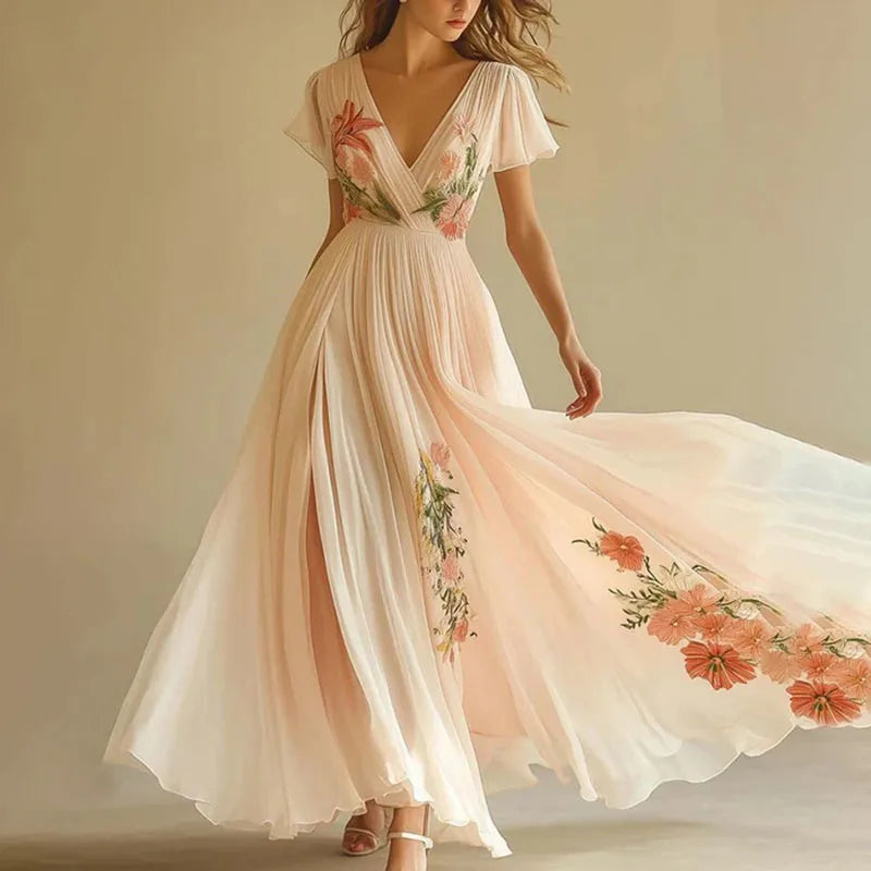 Women's Elegant Maxi Dress – High Waist V Neck Party Dress