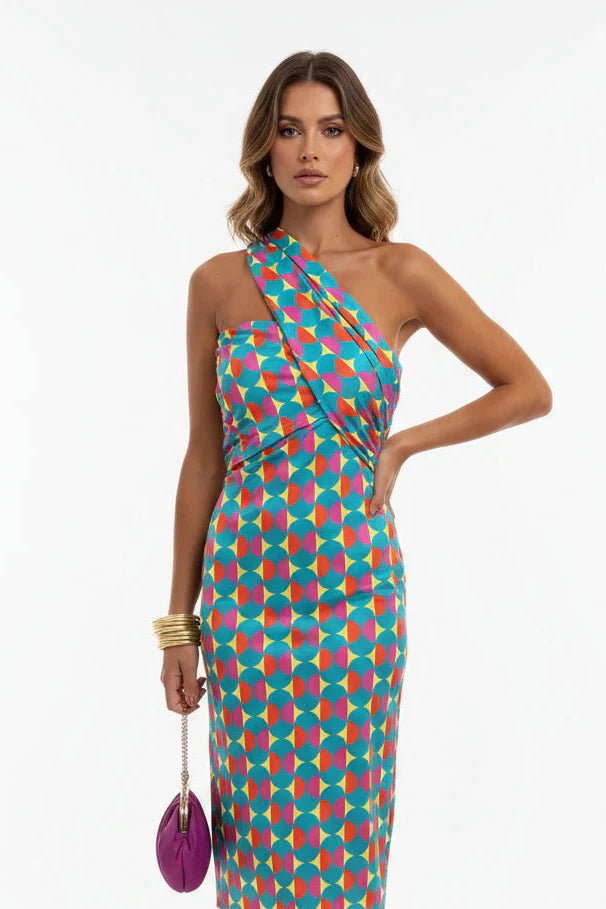 Women's Elegant Midi Dress – Printed Occasion Dress