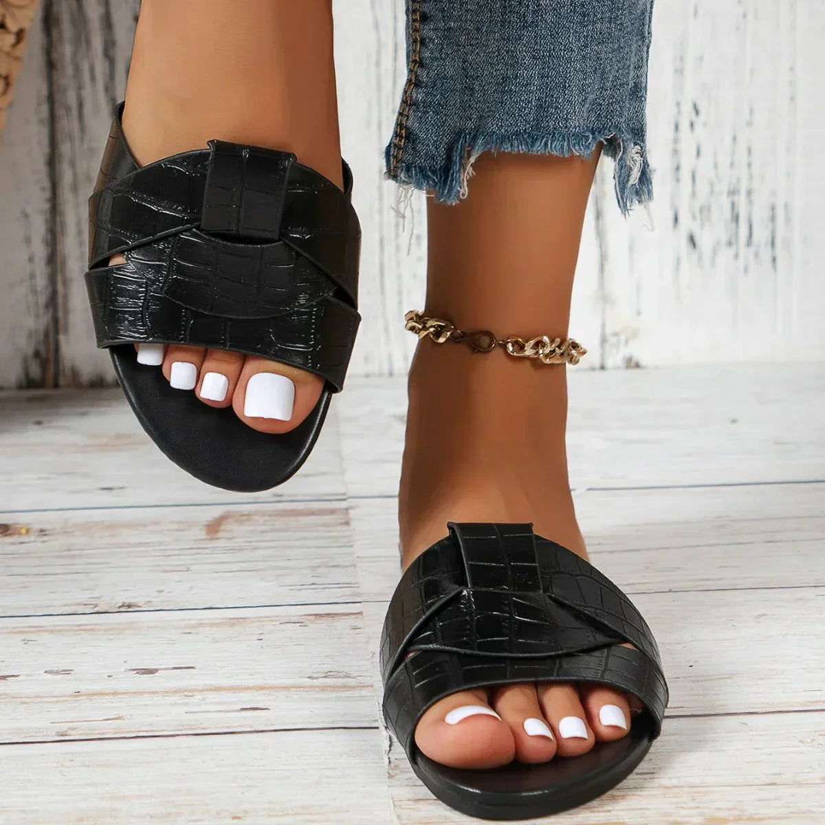 Women's Bow Detail Flat Slides - Easy Summer Slip On Sandals
