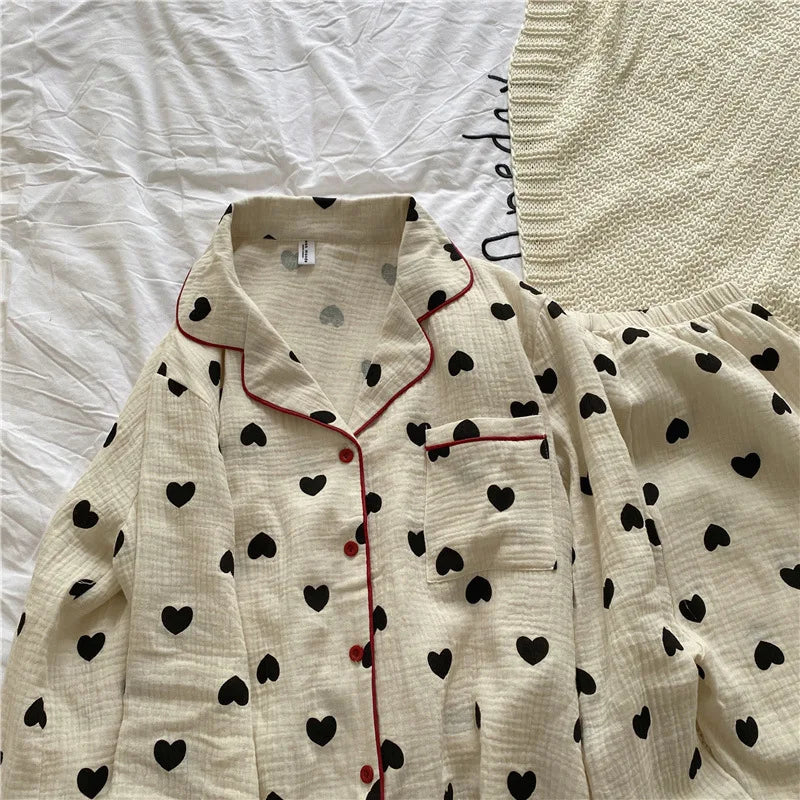 Women’s Heart Cotton Pajama Set – Soft Two-Piece Sleepwear