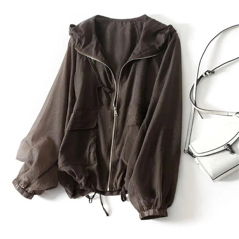 Women’s Casual Hooded Zip-Up Jacket – Loose-Fit Comfortable Everyday Style