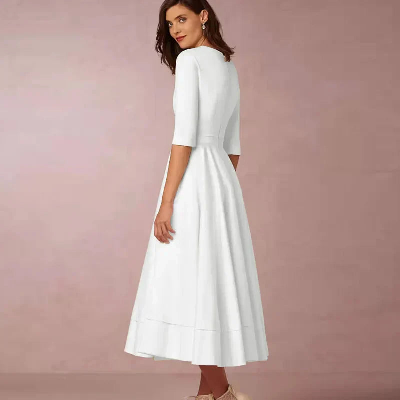 Women's Vintage 60s A-Line Swing Dress – Flared Skirt Autumn Midi Dress