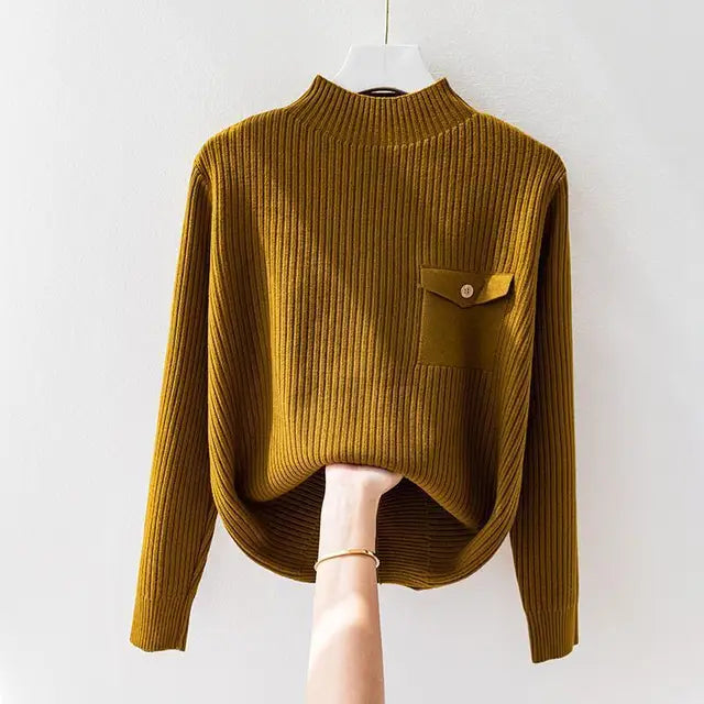 Women’s Elegant Solid Knit Turtleneck Sweater – Long-Sleeve Classic Pullover