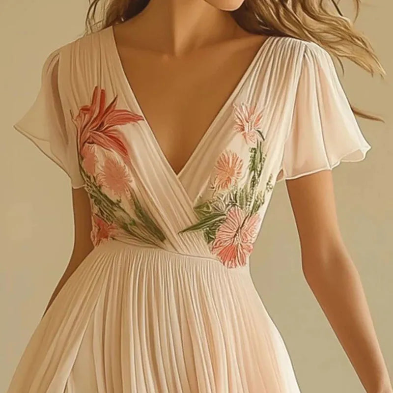 Women's Elegant Maxi Dress – High Waist V Neck Party Dress