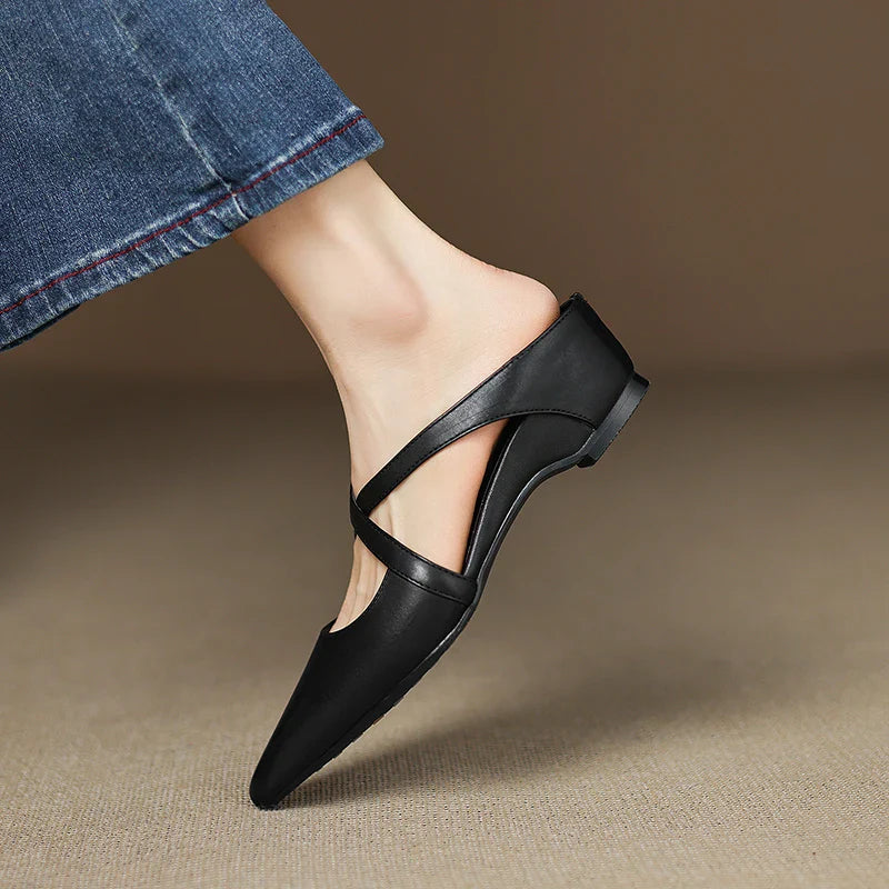 Aluna Women’s Genuine Leather Mules – Sleek Comfortable Slip-On Casual Style