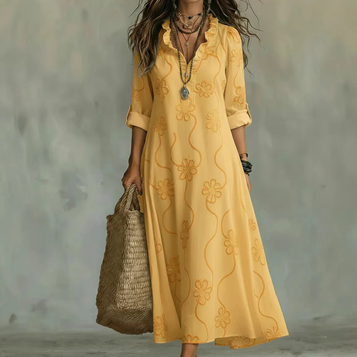 Women's Floral Maxi Dress - Light Feminine Vacation Style
