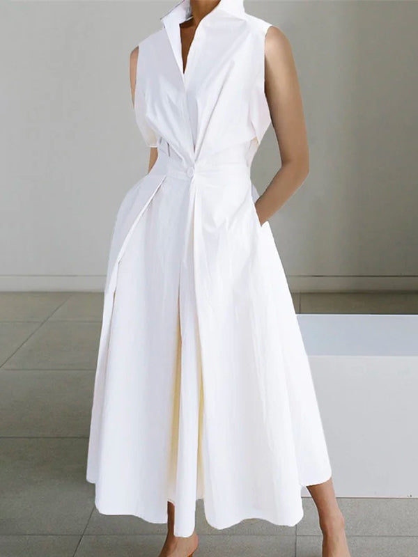 Eleanor Women’s White Cotton Shirt Dress – Urban Casual Elegant Style