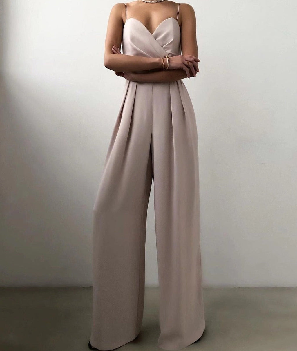 Women's Spaghetti Strap Jumpsuit - Elegant Wide Leg Occasion Outfit