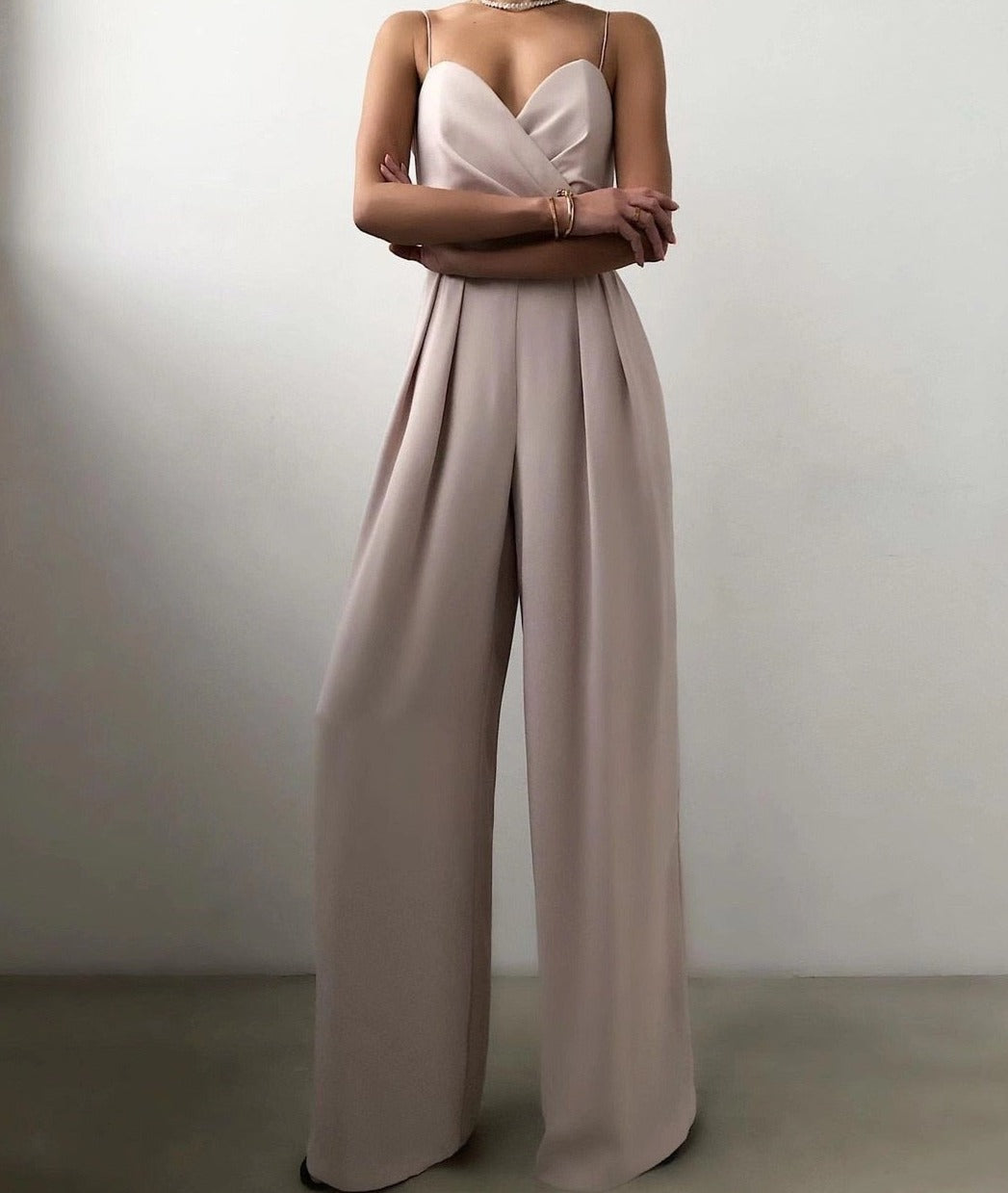 Women's Spaghetti Strap Jumpsuit - Elegant Wide Leg Occasion Outfit