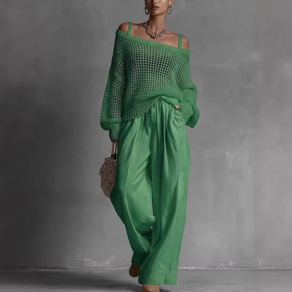 Women's Chic Two-Piece Set - Relaxed Elegant Everyday Co-Ord