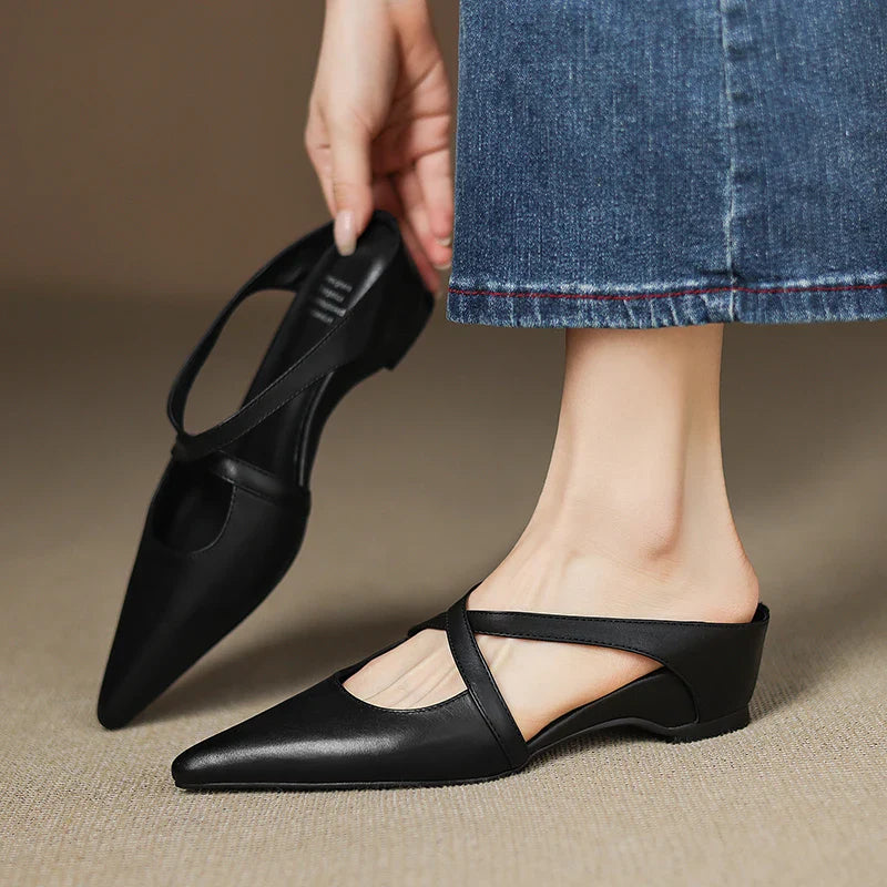 Aluna Women’s Genuine Leather Mules – Sleek Comfortable Slip-On Casual Style
