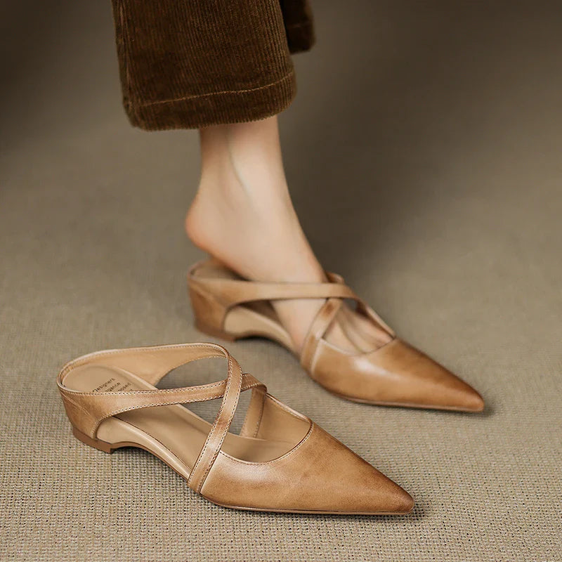 Aluna Women’s Genuine Leather Mules – Sleek Comfortable Slip-On Casual Style